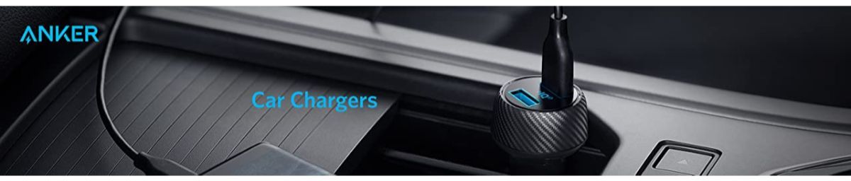 Anker car charger with USB port, sleek carbon fiber design for fast charging in vehicles