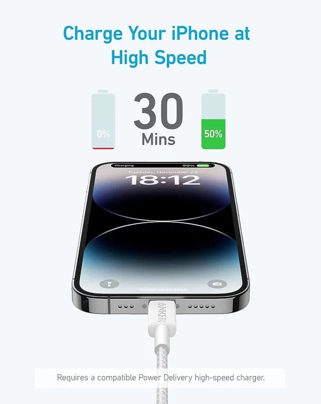 Anker 322 USB-C to Lightning Cable Braided (1.8m/6ft) -White