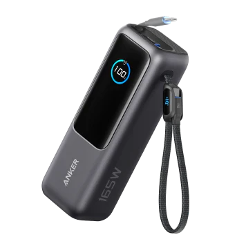 Anker 165W power bank with digital display, USB-C cable, and wrist strap – Anker Kuwait