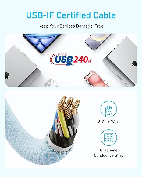 Anker Zolo Cable USB-C to USB-C 240W (1.8m/6ft) -White