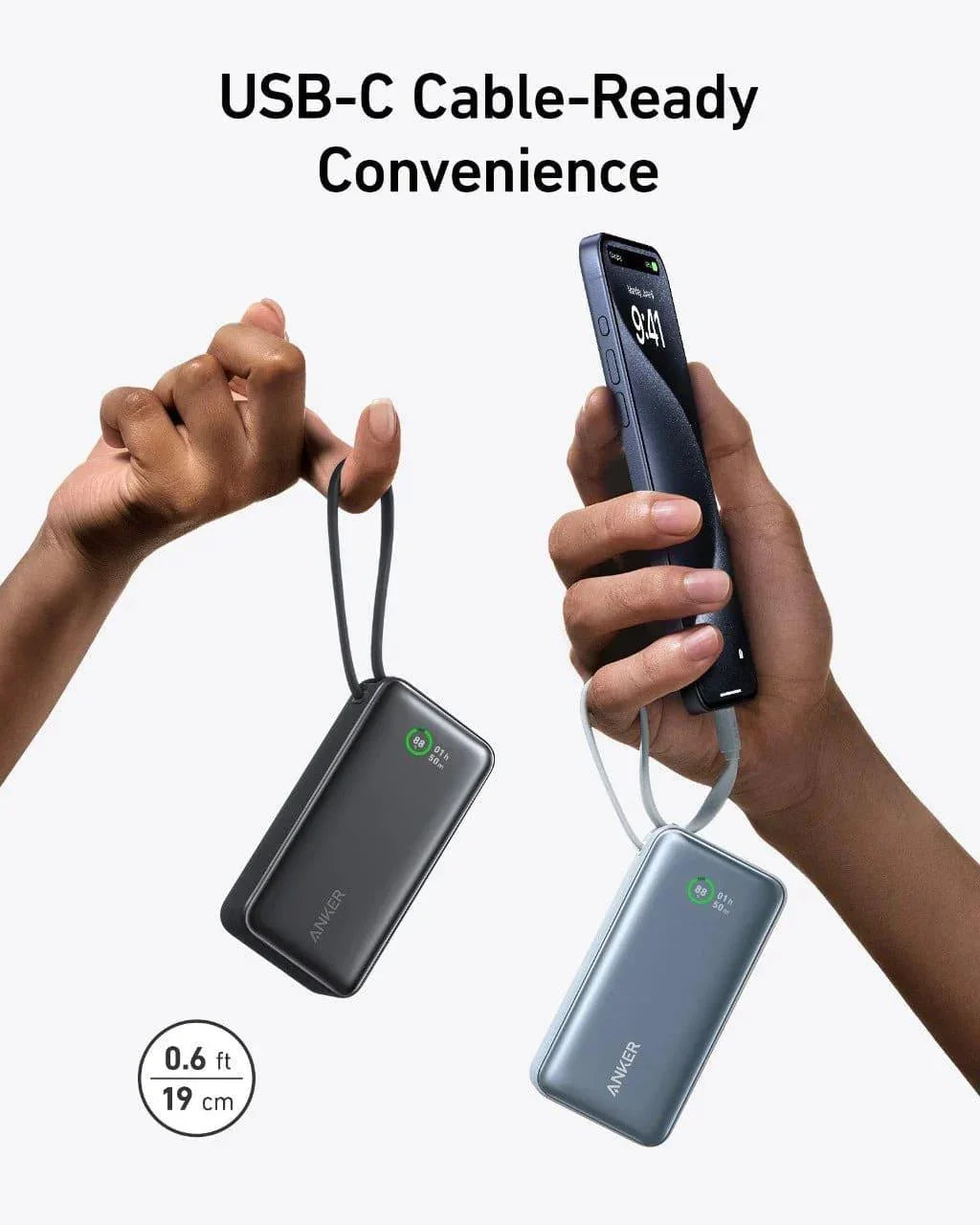 Anker Nano Power Bank (30W, Built-In USB-C Cable) 10000 PD -Black - Anker Kuwait