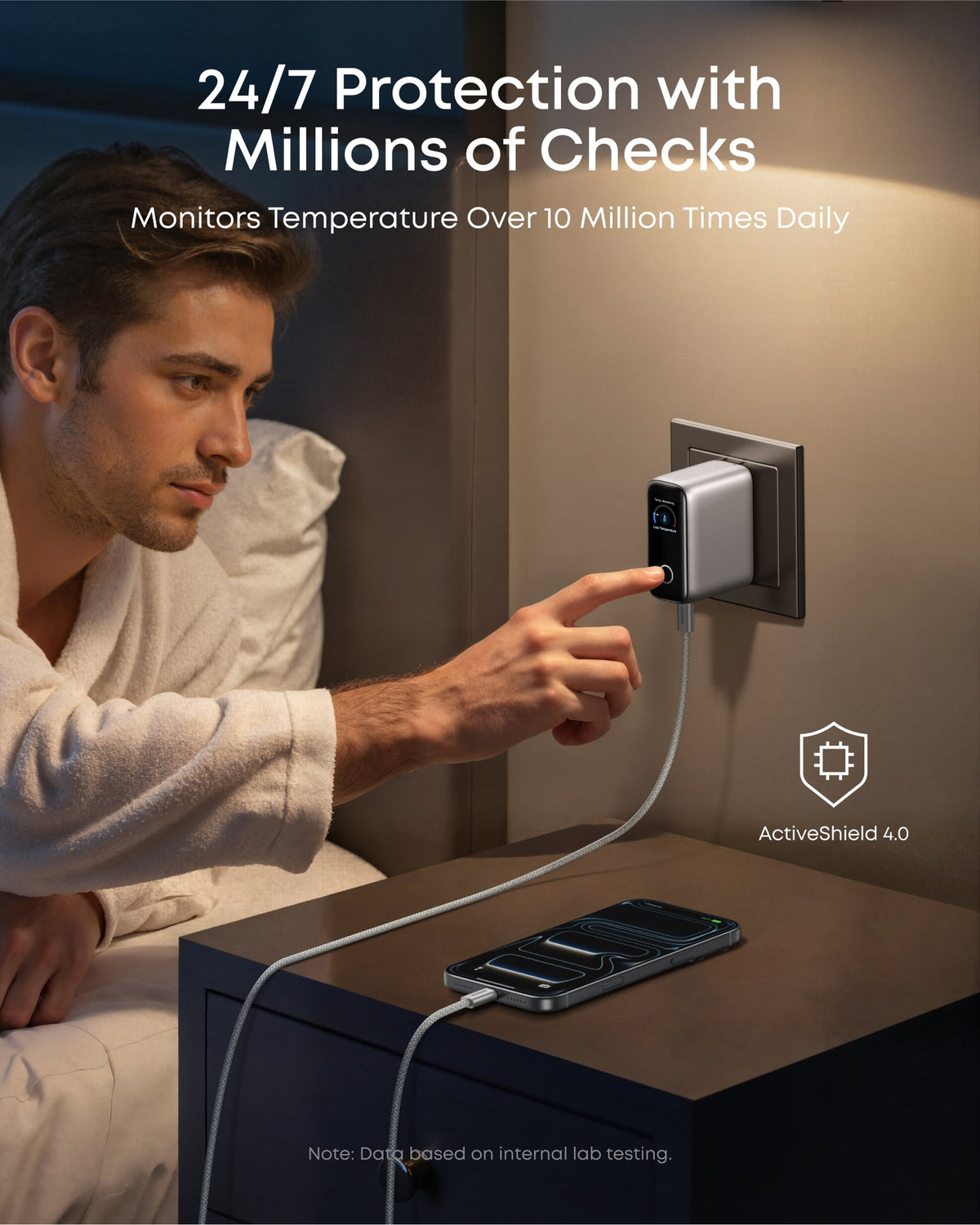Anker Charger (100W, 3 Ports, Smart Display) - Silver