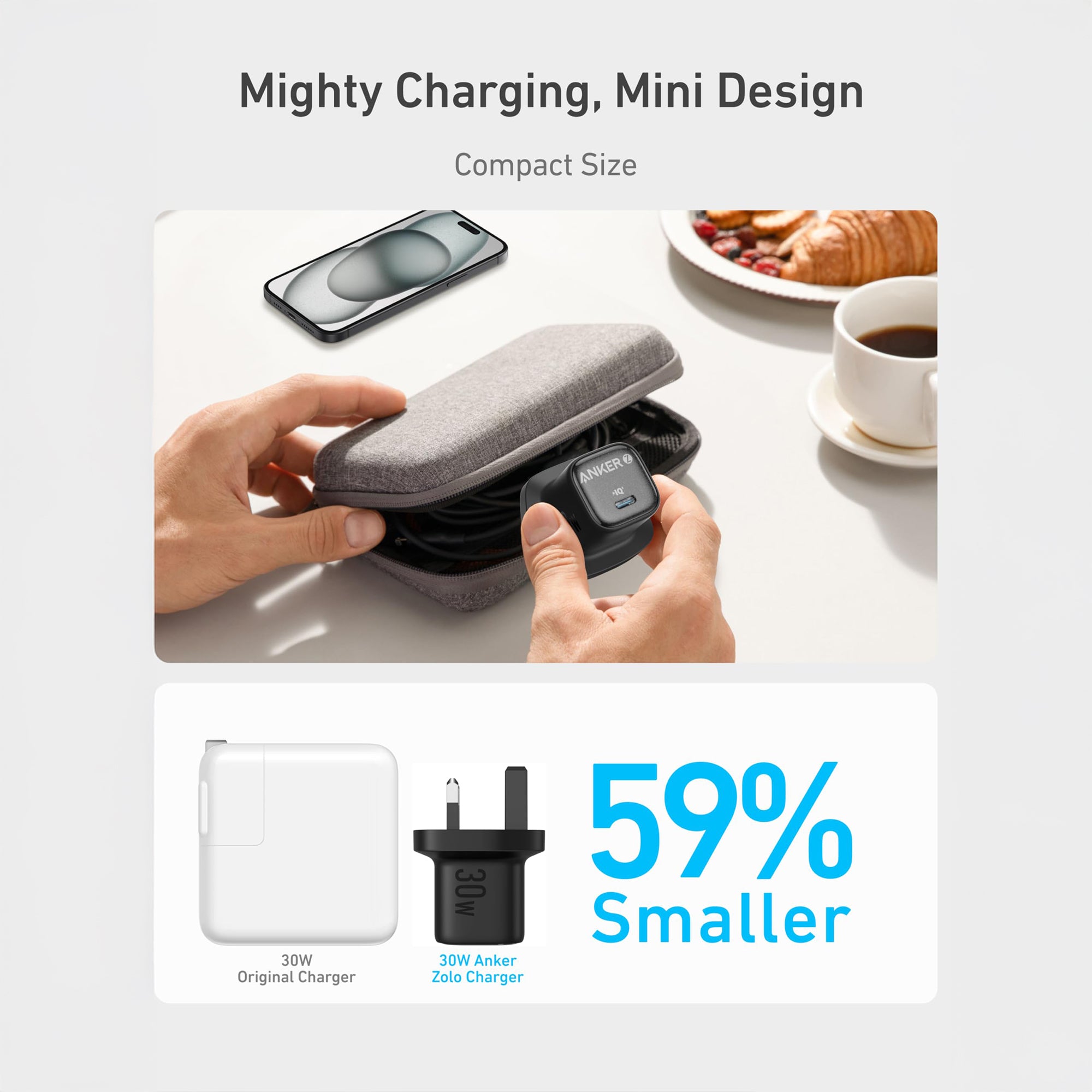 Anker Zolo Charger 30W, PD 3.0 With USB-C to USB-C Cable - Black