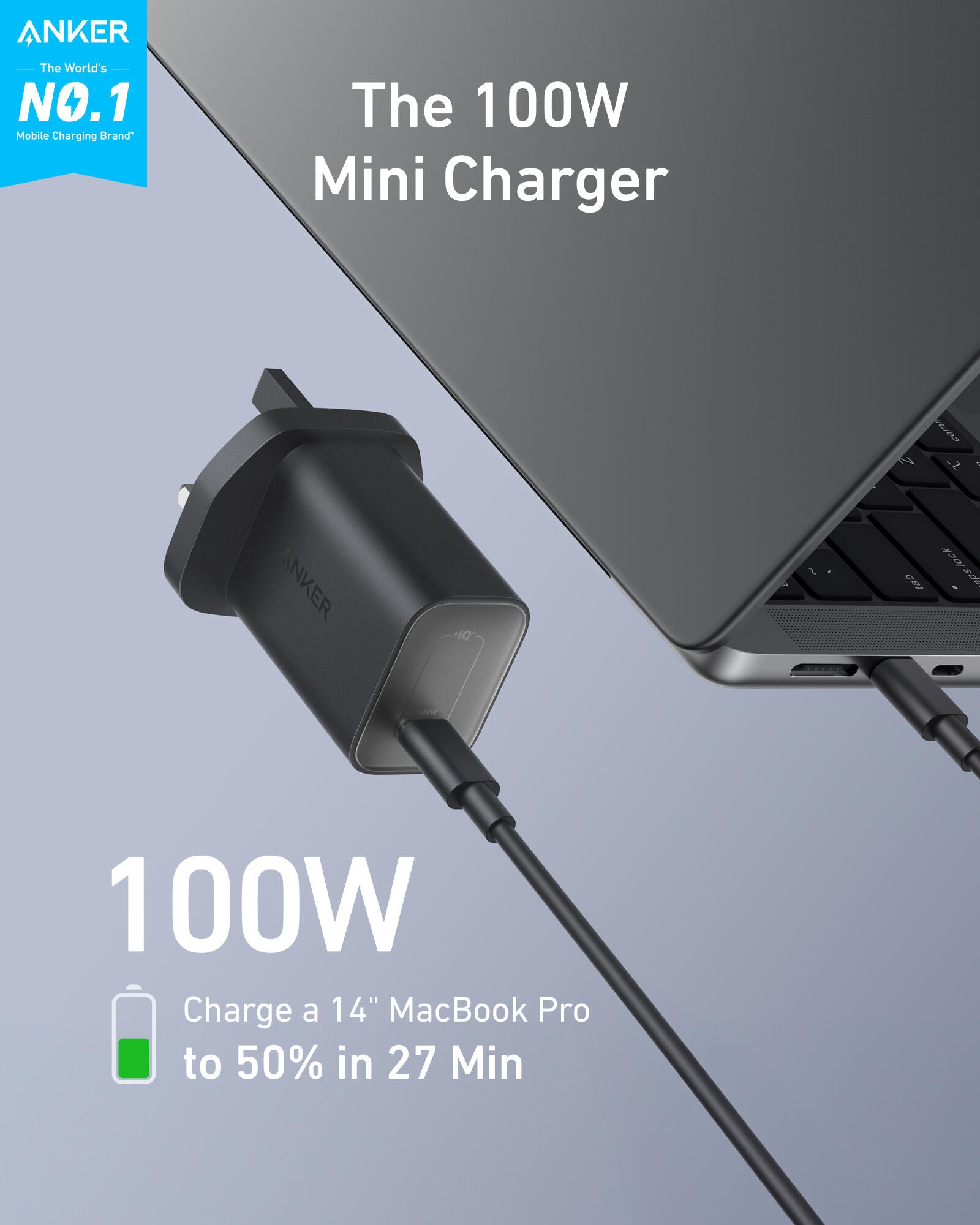 Anker Nano Charger 100W with 1.8m,6ft USB-C Cable