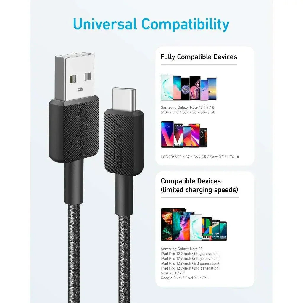 Anker 322 USB-A to USB-C Cable Braided (0.9m/3ft) -White