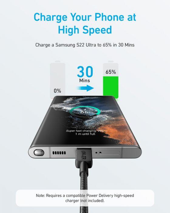 Anker 322 USB-C to USB-C Cable 60W Braided (0.9m/3ft) -Black - Anker Kuwait
