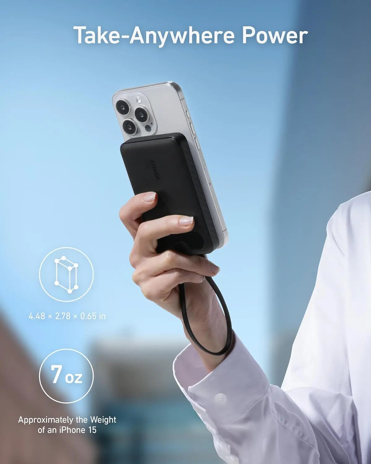 Anker power bank for iPhone, portable charging, lightweight design, Take-Anywhere Power