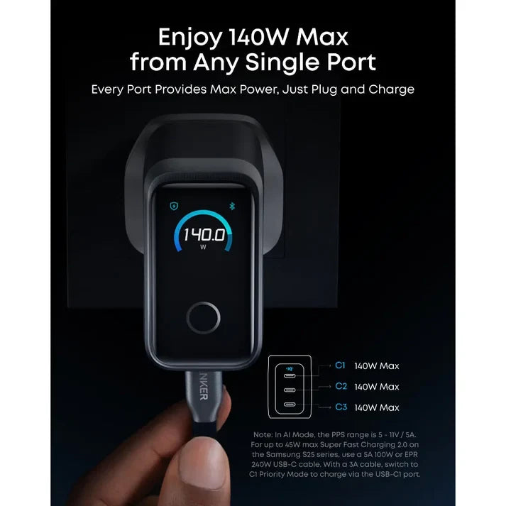 Anker Prime Charger (160W, 3 Ports, Smart Display)