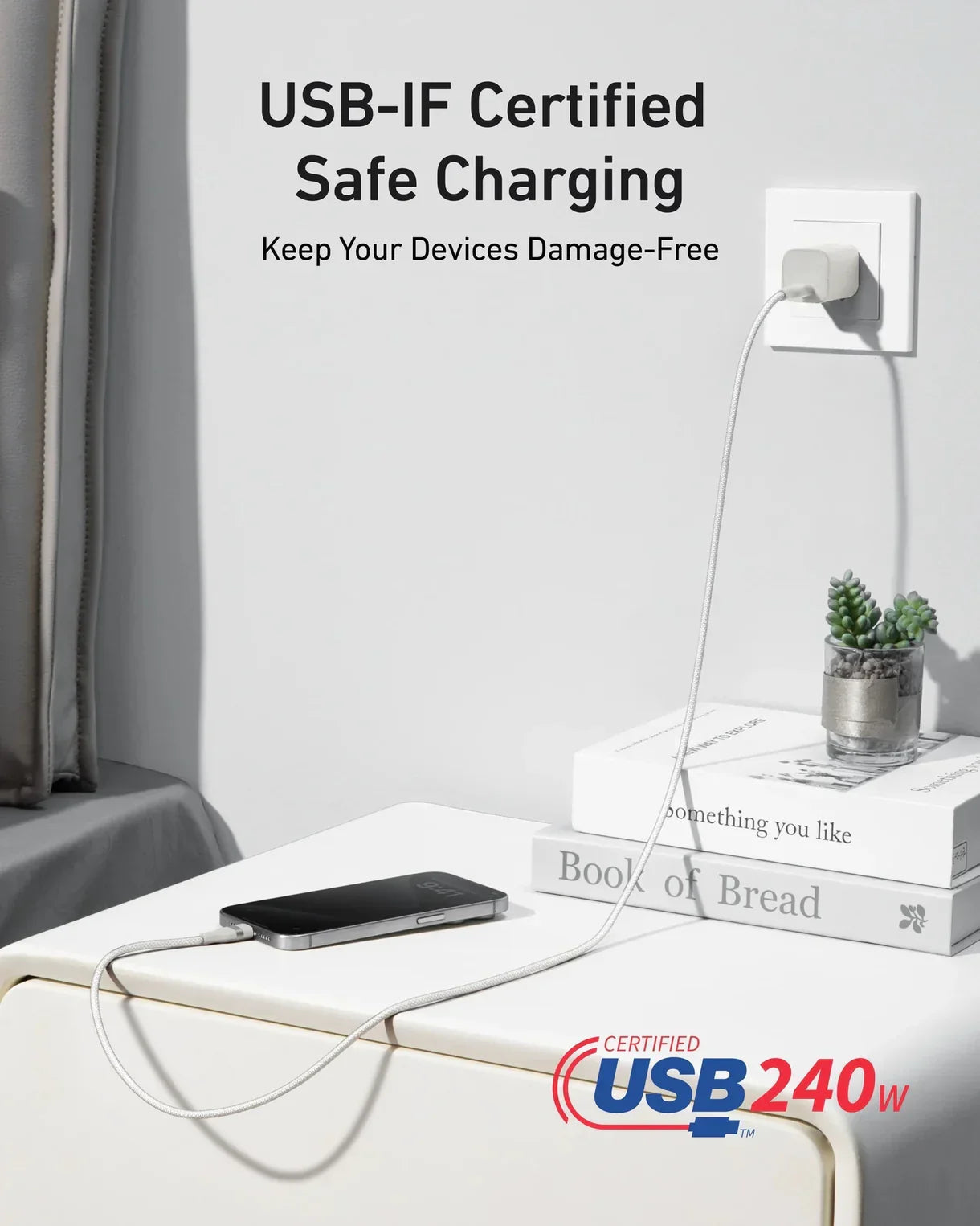 Anker USB-C to USB-C Cable 240W (Upcycled-Braided) (1.8m/6ft) -White