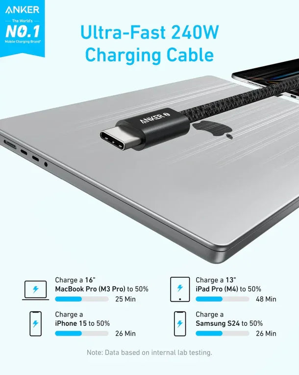 Anker Zolo Cable USB-C to USB-C 240W (0.9m/3ft) -Black