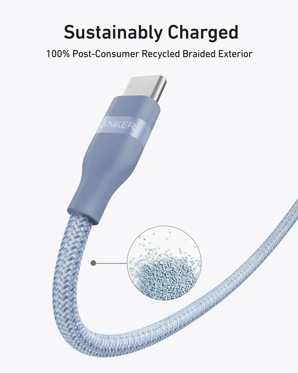 Anker USB-C to USB-C Cable 240W (Upcycled-Braided) (0.9m/3ft) -Blue