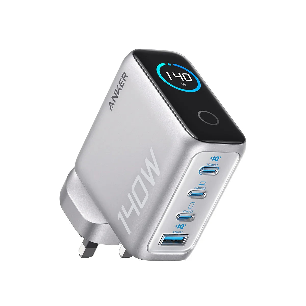 Anker Charger (140W 3C,1A) With Display -Silver