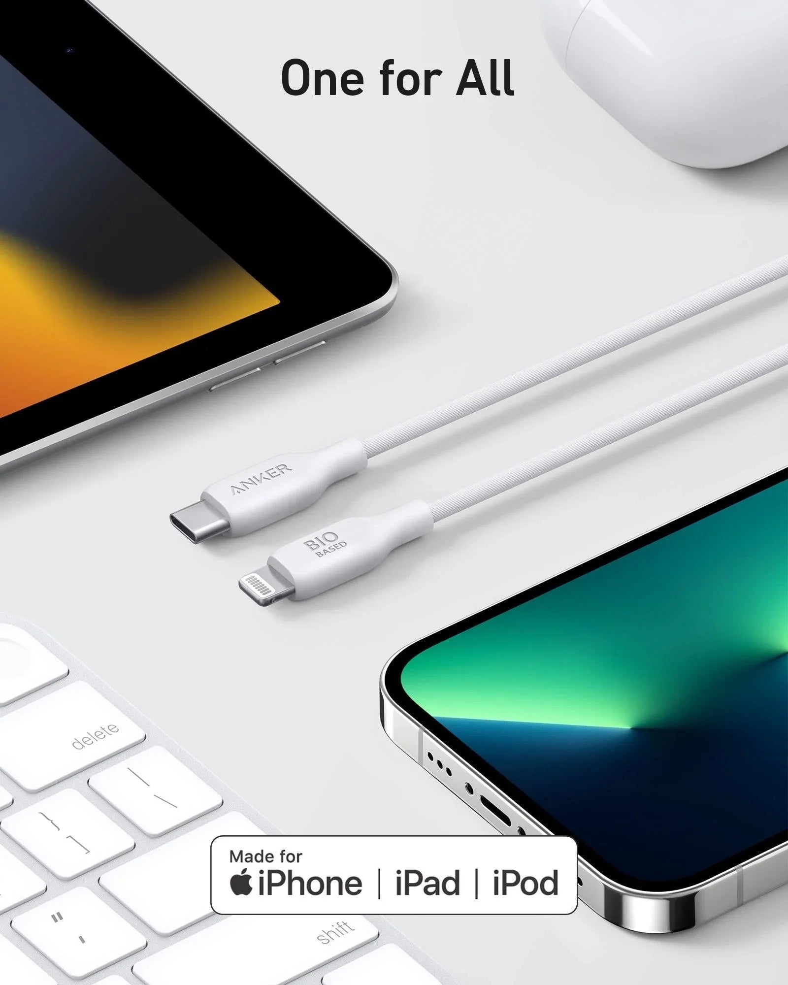 Anker PowerLine 542 USB-C to Lightning (Bio-Based) (0.9m/3ft) -White - Anker Kuwait