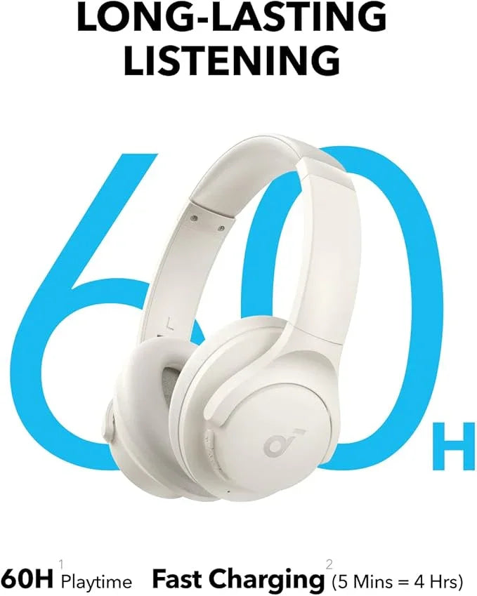 White wireless headphones with 60H playtime, fast charging — Anker Kuwait