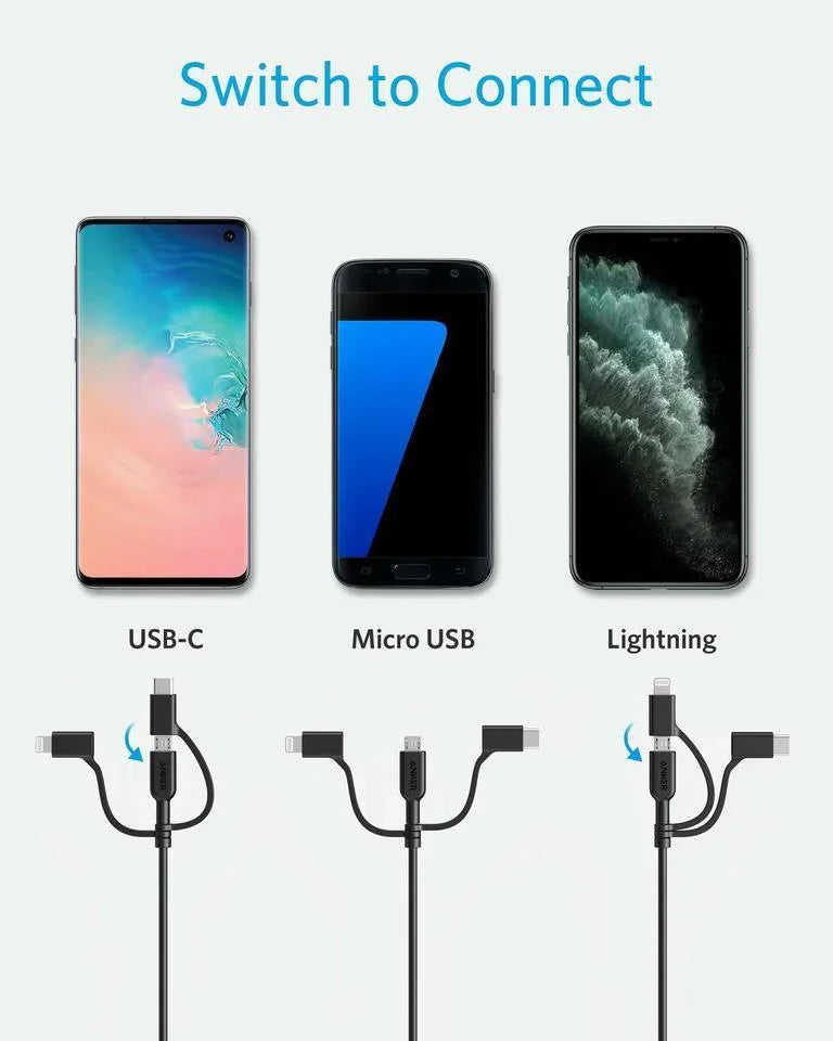 Anker 3 in 1 PowerLine II (0.9m) C89 - Black - Anker Kuwait