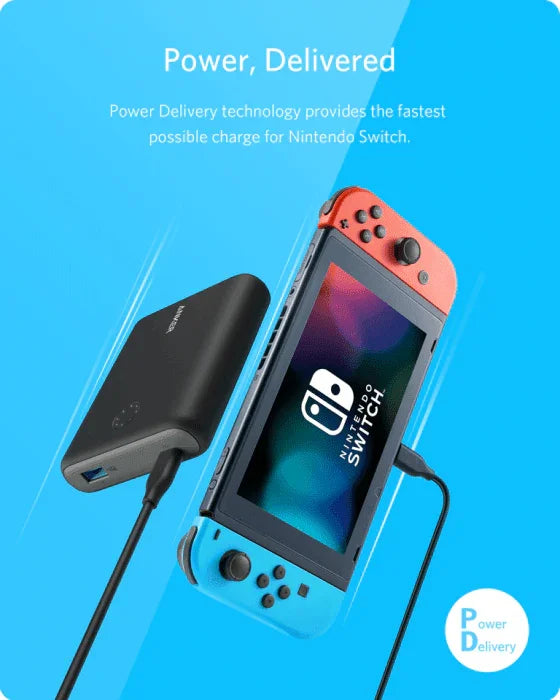 Anker power bank charging Nintendo Switch with Power Delivery tech