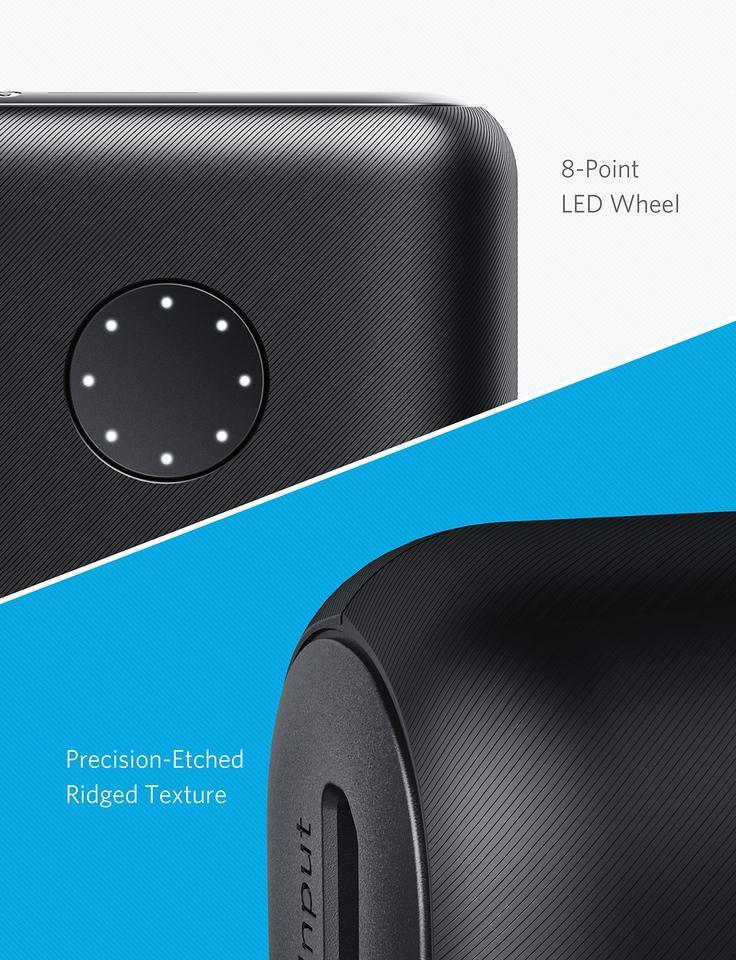 Anker Kuwait power bank with 8-point LED wheel & precision-etched ridged texture for grip