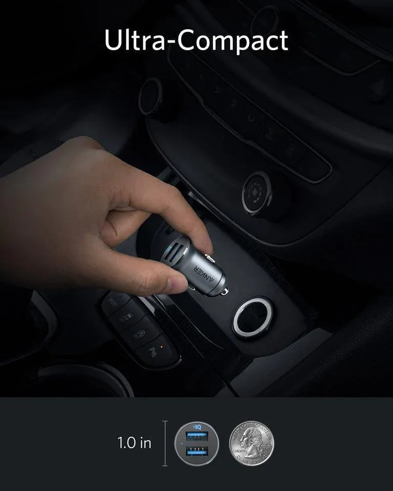 Ultra-compact Anker car charger, 1.0 inch, plugging into vehicle socket — Anker Kuwait