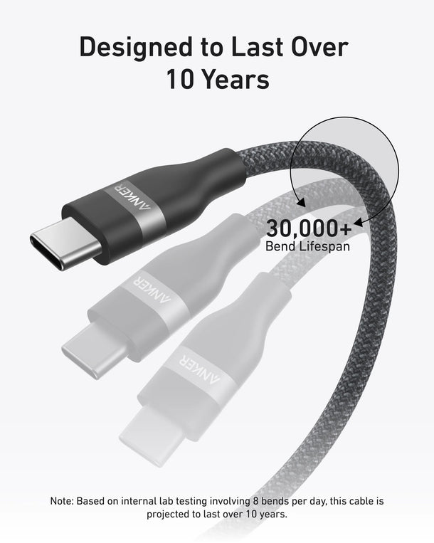 Anker USB-C to USB-C Cable 240W Upcycled-Braided 0.9m/3ft -Black