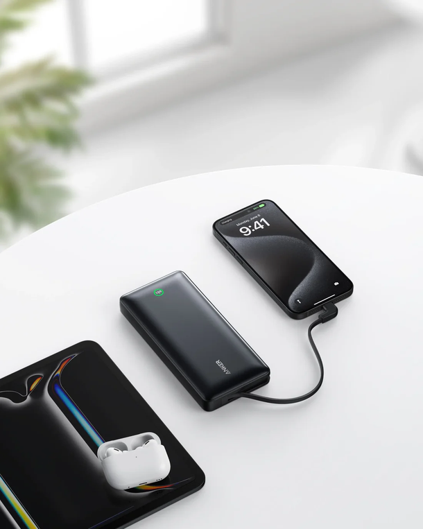 Anker Nano Power Bank 20K, 30W, Built-In USB-C Cable - Black