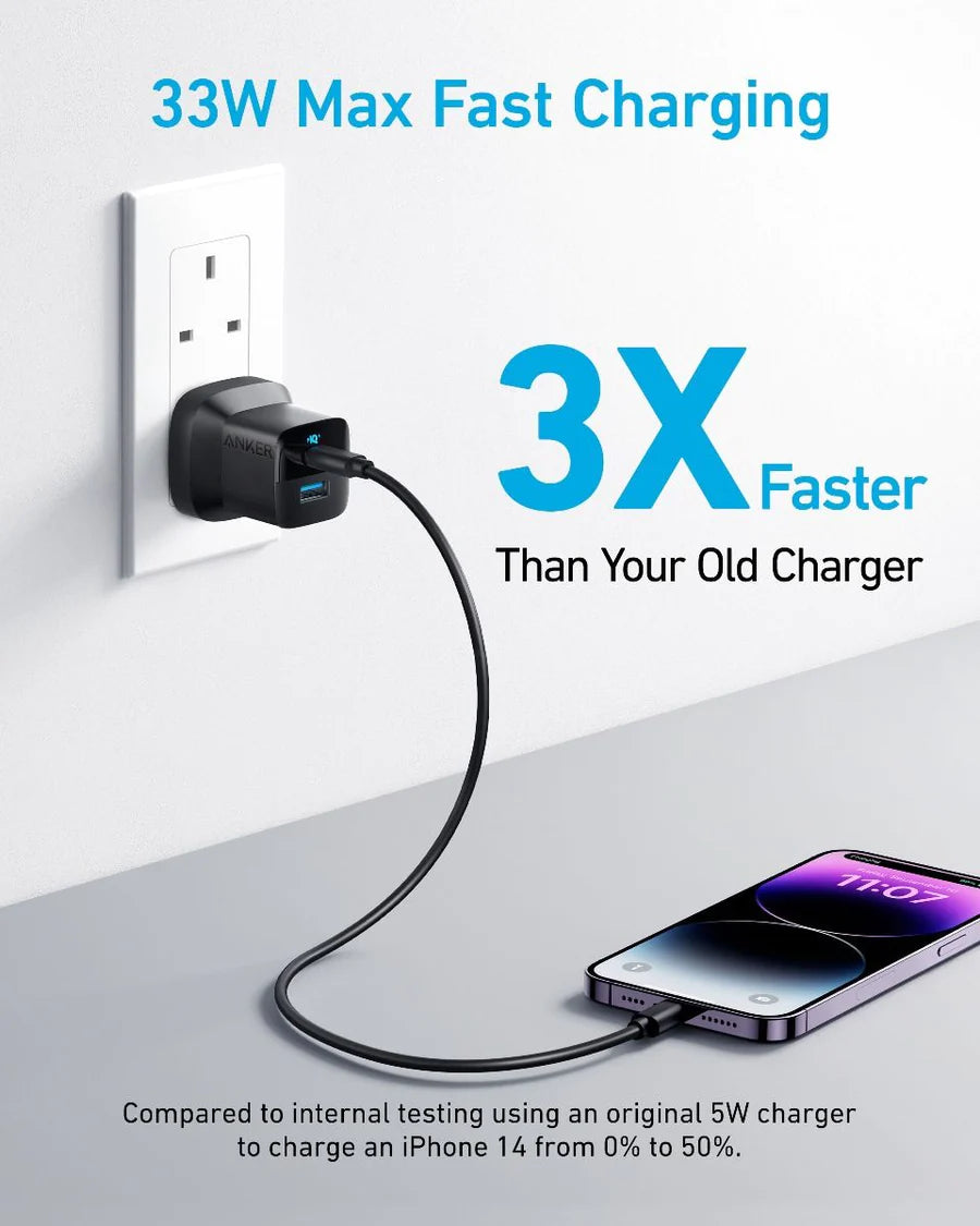 Anker 323 Charger With 322 USB-C to USB-C Cable (33W , 3ft) -Black