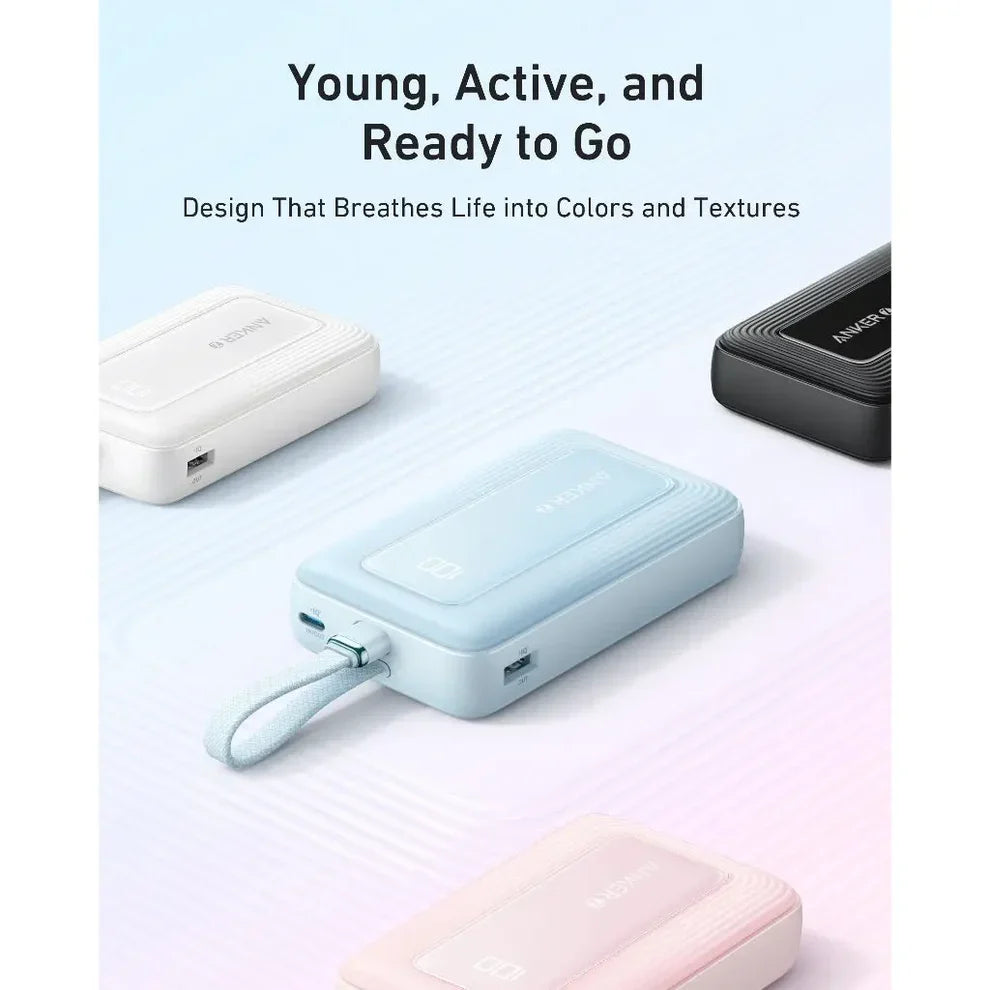 Anker Zolo Power Bank (20K, 30W, Built-In USB-C Cable) -Blue