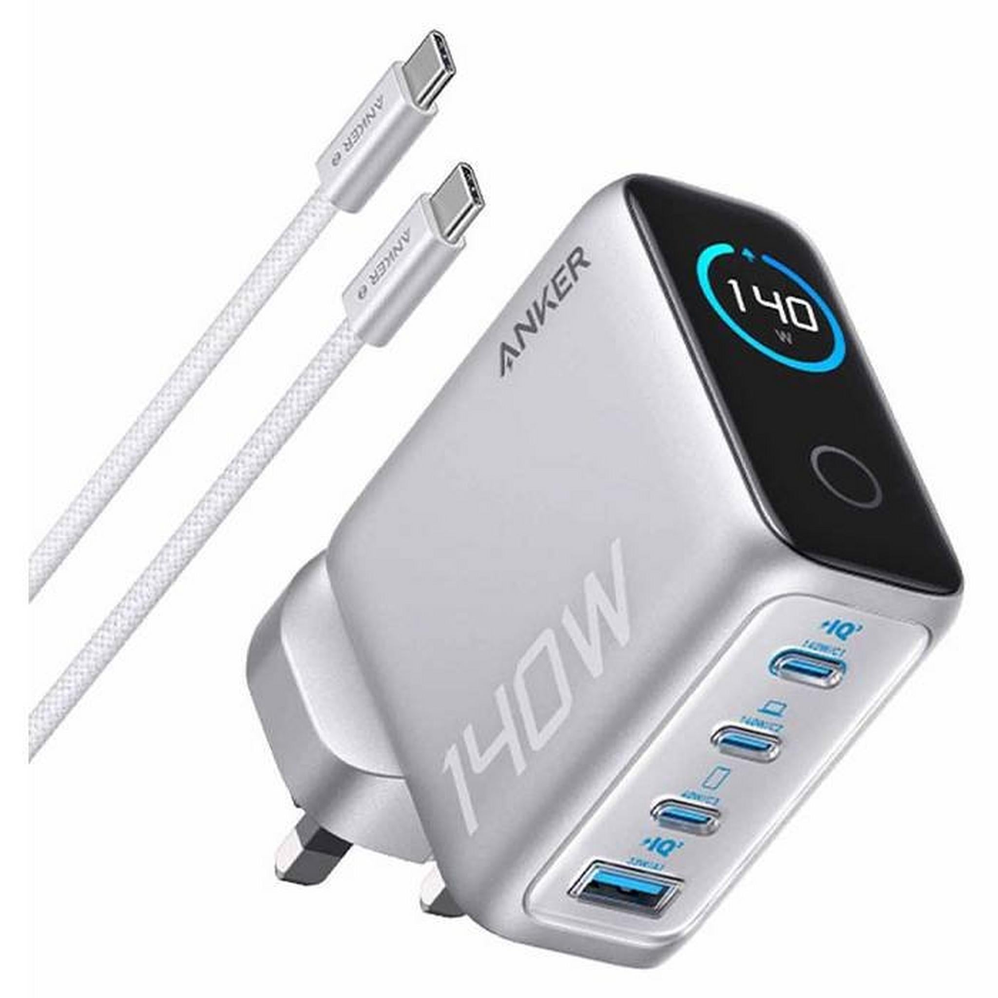 Anker Charger (140W, 4-Port, PD 3.1) with USB-C Cable - Silver
