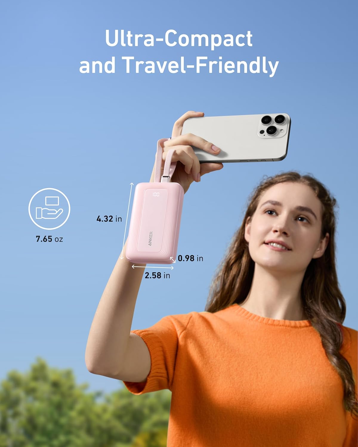 Anker Zolo Power Bank (10K, 35W, Built-In Dual USB-C Cables)-White