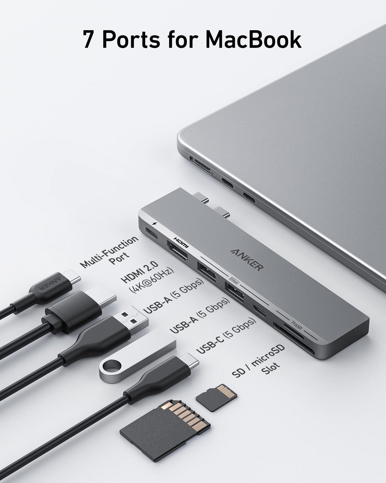 Anker 547 USB-C Hub (7-in-2, for MacBook) - Silver