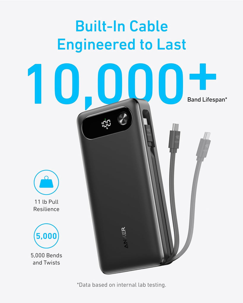 Anker PowerCore Power Bank (20K, 87W, Built-In USB-C Cable) -Black