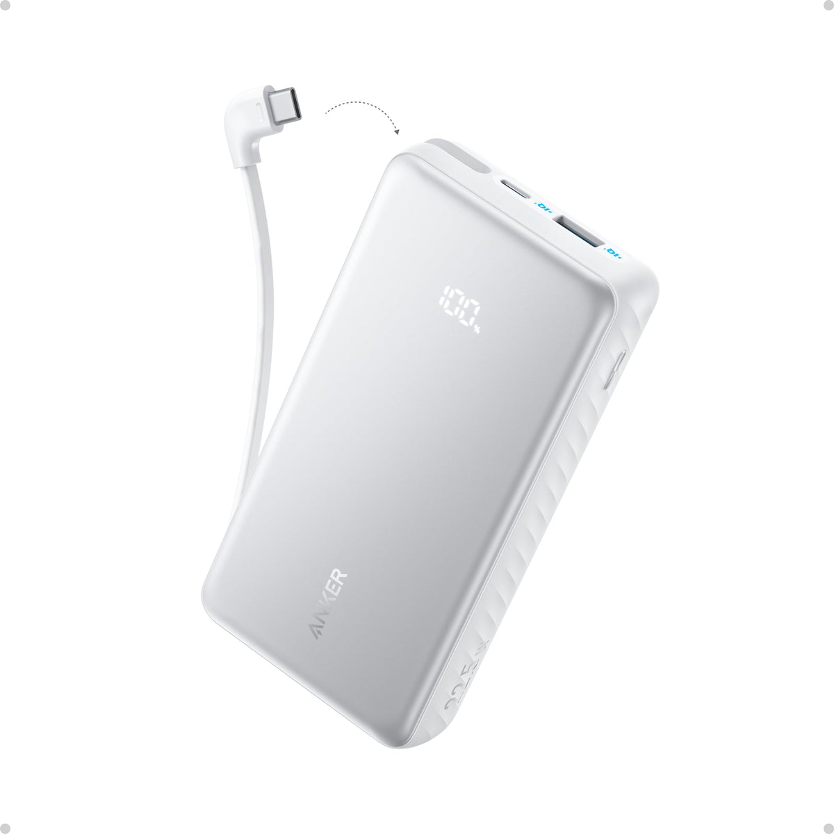 Anker Zolo Power Bank (20K, 22.5W, Built-In USB-C Cable) - White