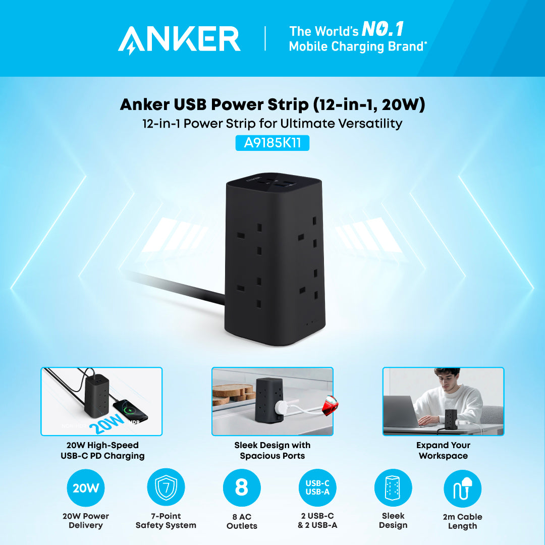 Anker USB Power Strip 12-in-1, 20W