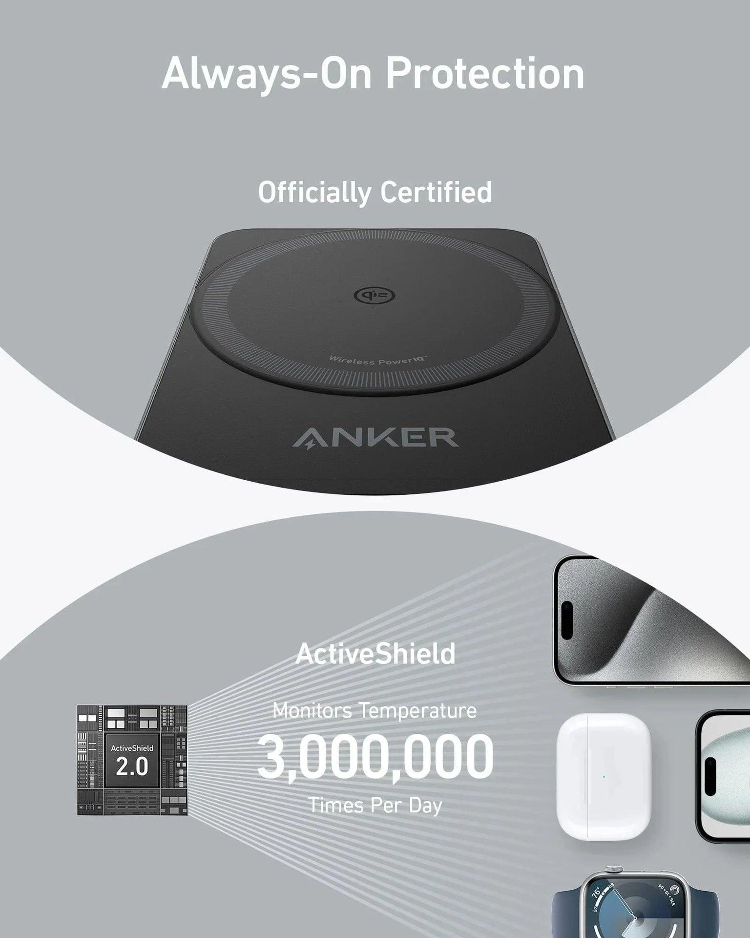 Anker MagGo Wireless Charging Station (15W, Foldable 3-in-1) -Black - Anker Kuwait