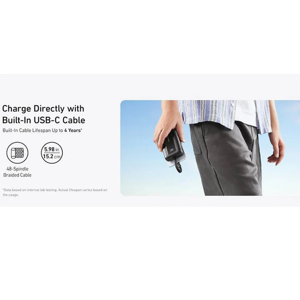Anker Zolo Power Bank (20K, 30W, Built-In USB-C Cable) -Black
