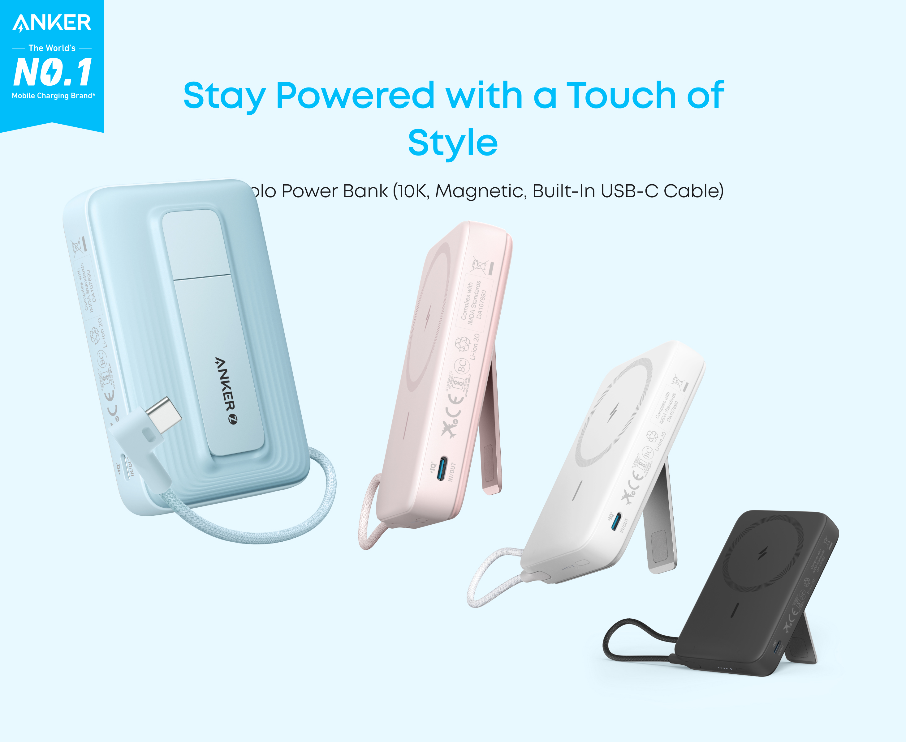 Anker Zolo magnetic 10K, 30W, Built-In USB-C Cable - White