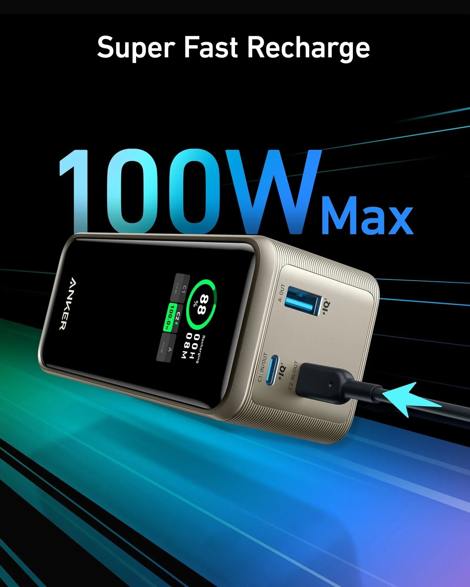 Anker Prime 3 ports Power Bank, 20,000mAh, 200W - Golden