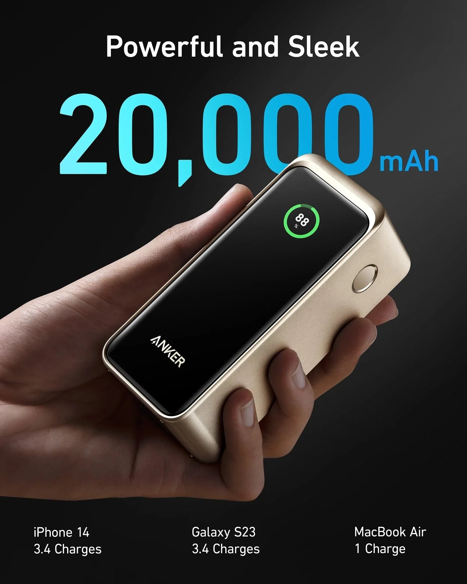 Anker Prime 3 ports Power Bank, 20,000mAh, 200W - Golden