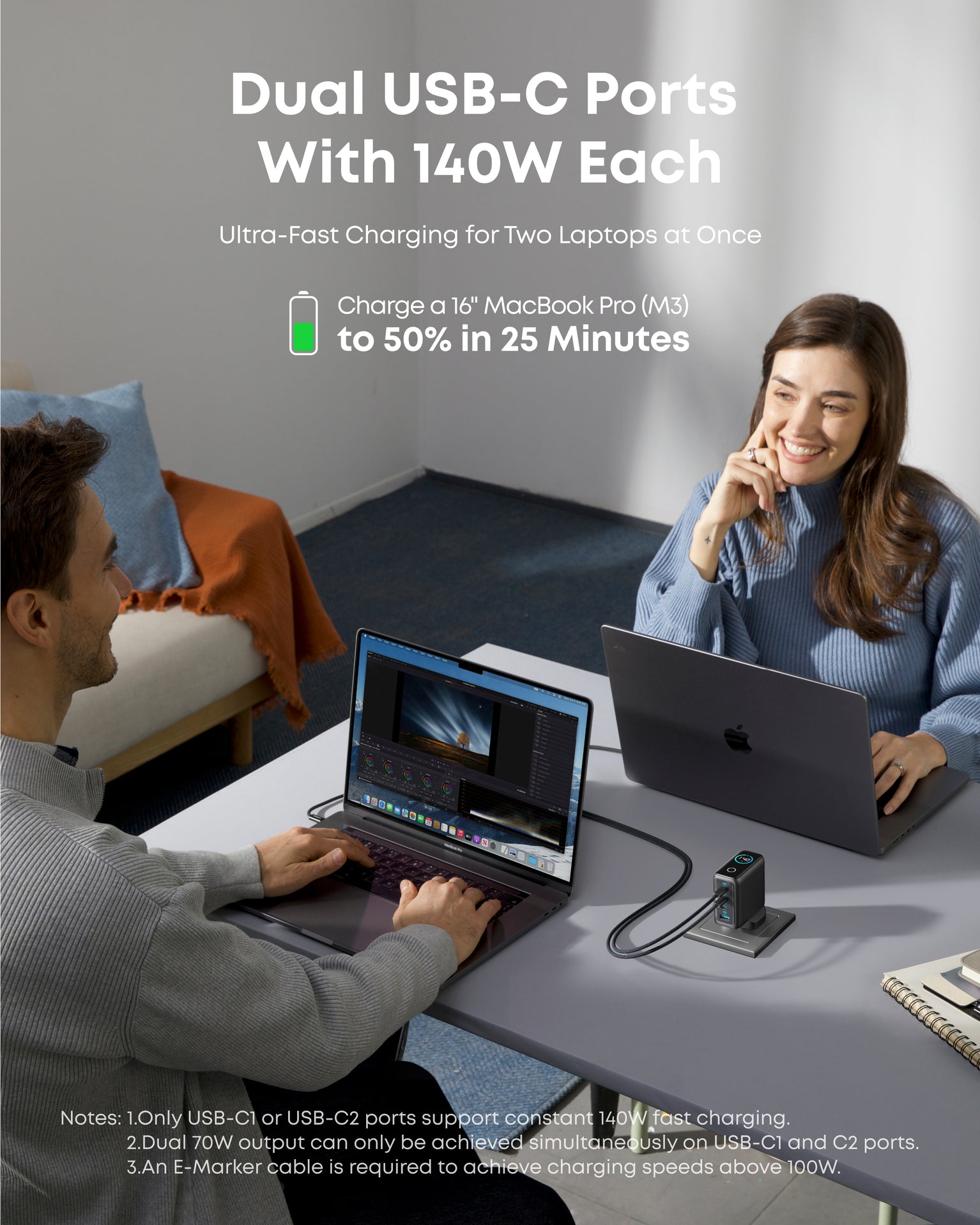 Anker Charger (140W 3C,1A) With Display