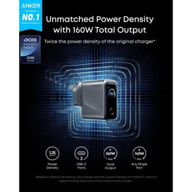 Anker Prime Charger (160W, 3 Ports, Smart Display)
