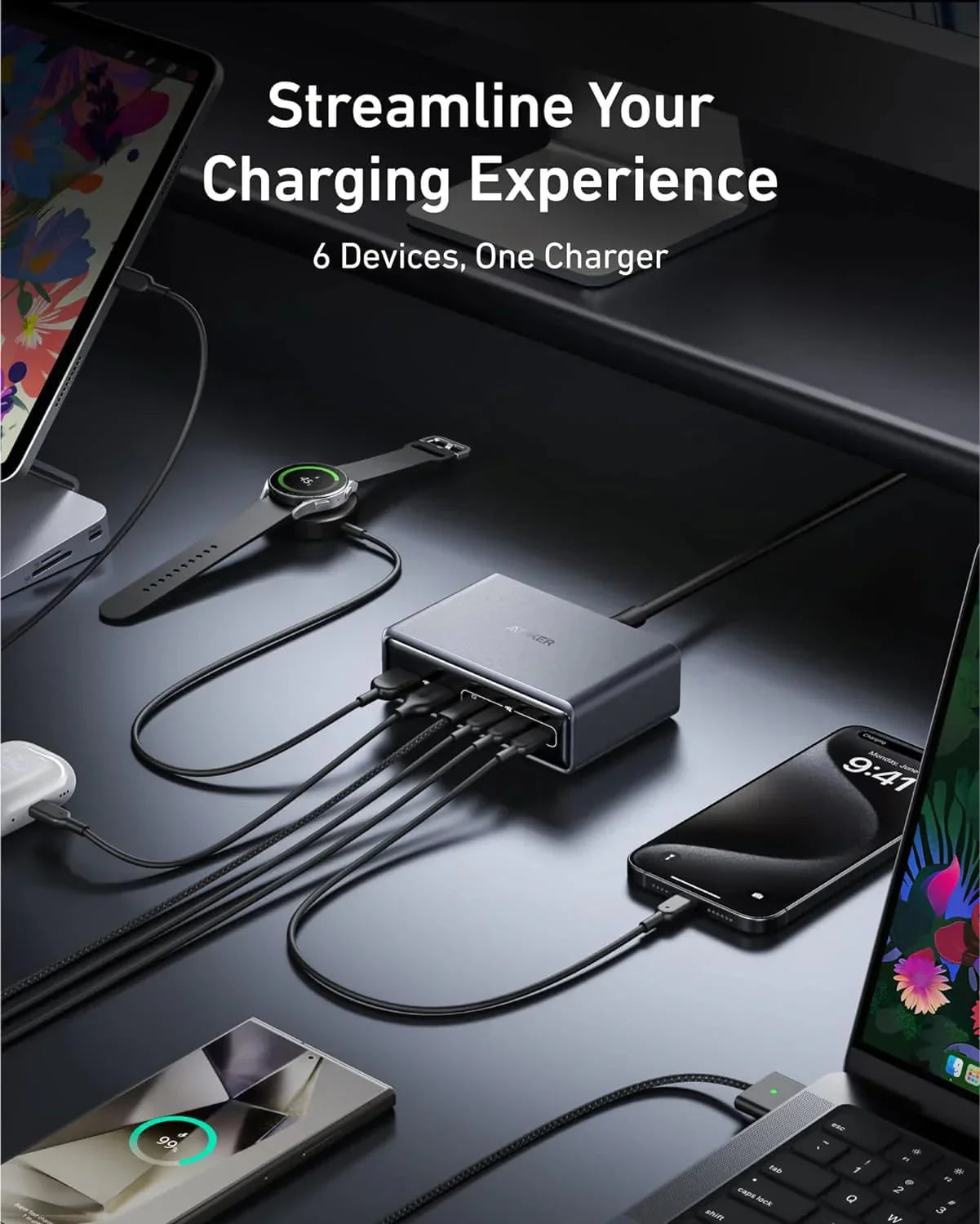 Anker Prime Charger 200W, 6 Ports, GaN -Silver