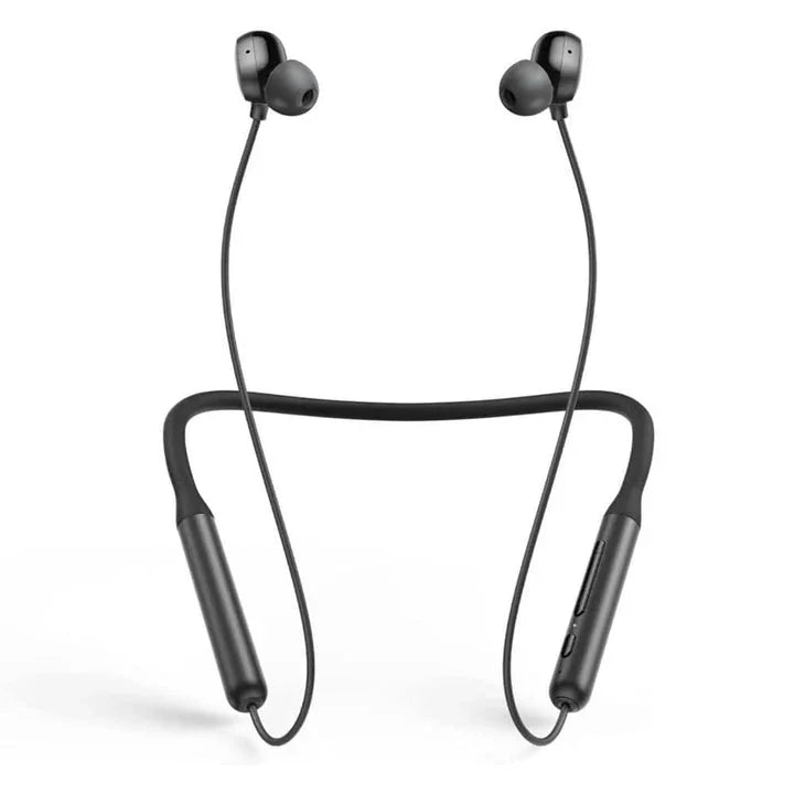 Black wireless neckband earbuds with in-ear design, sleek charging case included — Anker Kuwait