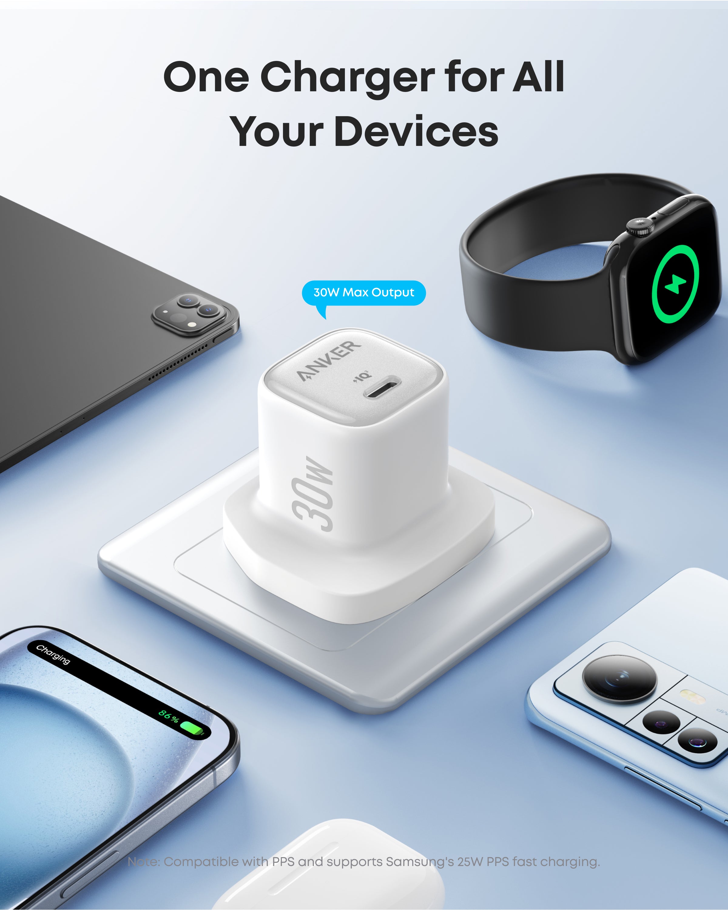 Anker Zolo Charger 30W, PD 3.0 - White