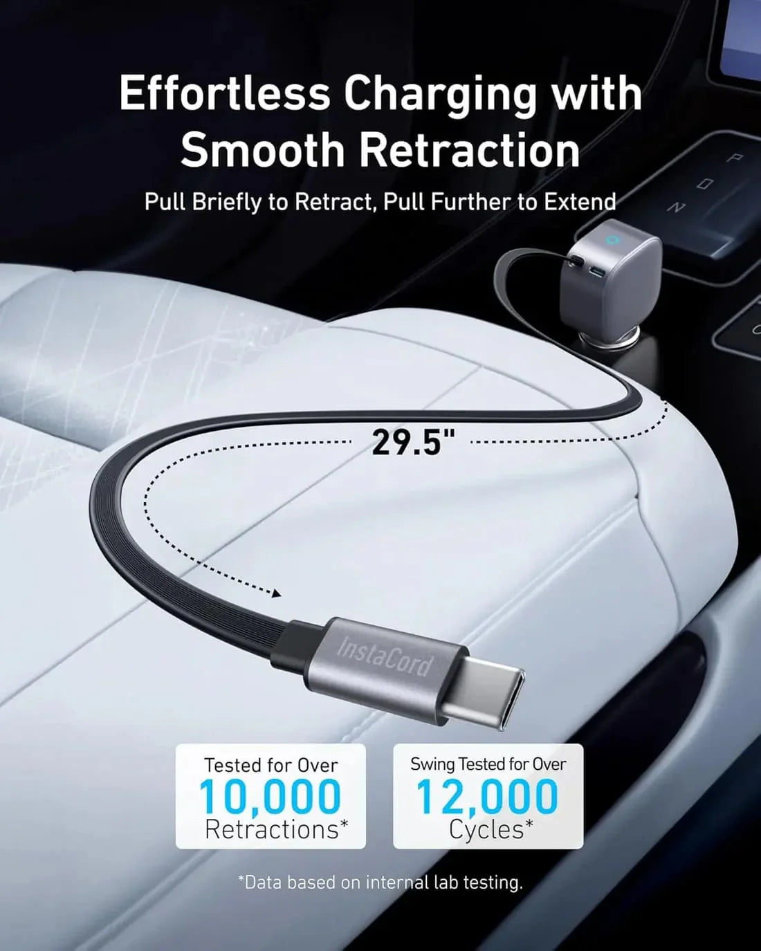 Anker USB-C Car Charger(75W Max with Built-In Retractable Cable) -Silver