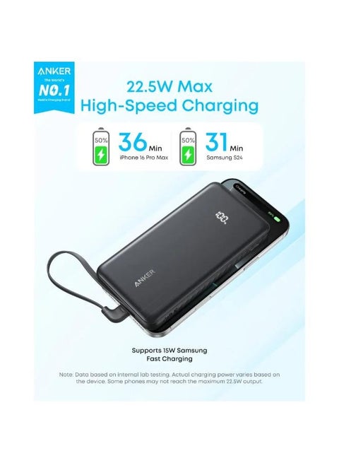 Anker Zolo Power Bank (10K, 22.5W, Built-In USB-C Cable)