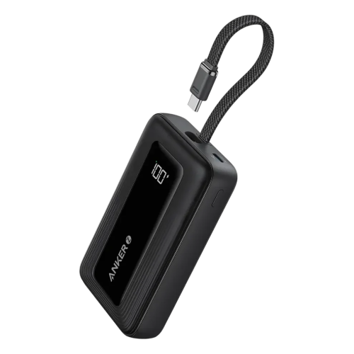 Anker Zolo Power Bank (10K, 30W, Built-In USB-C Cable) -Black