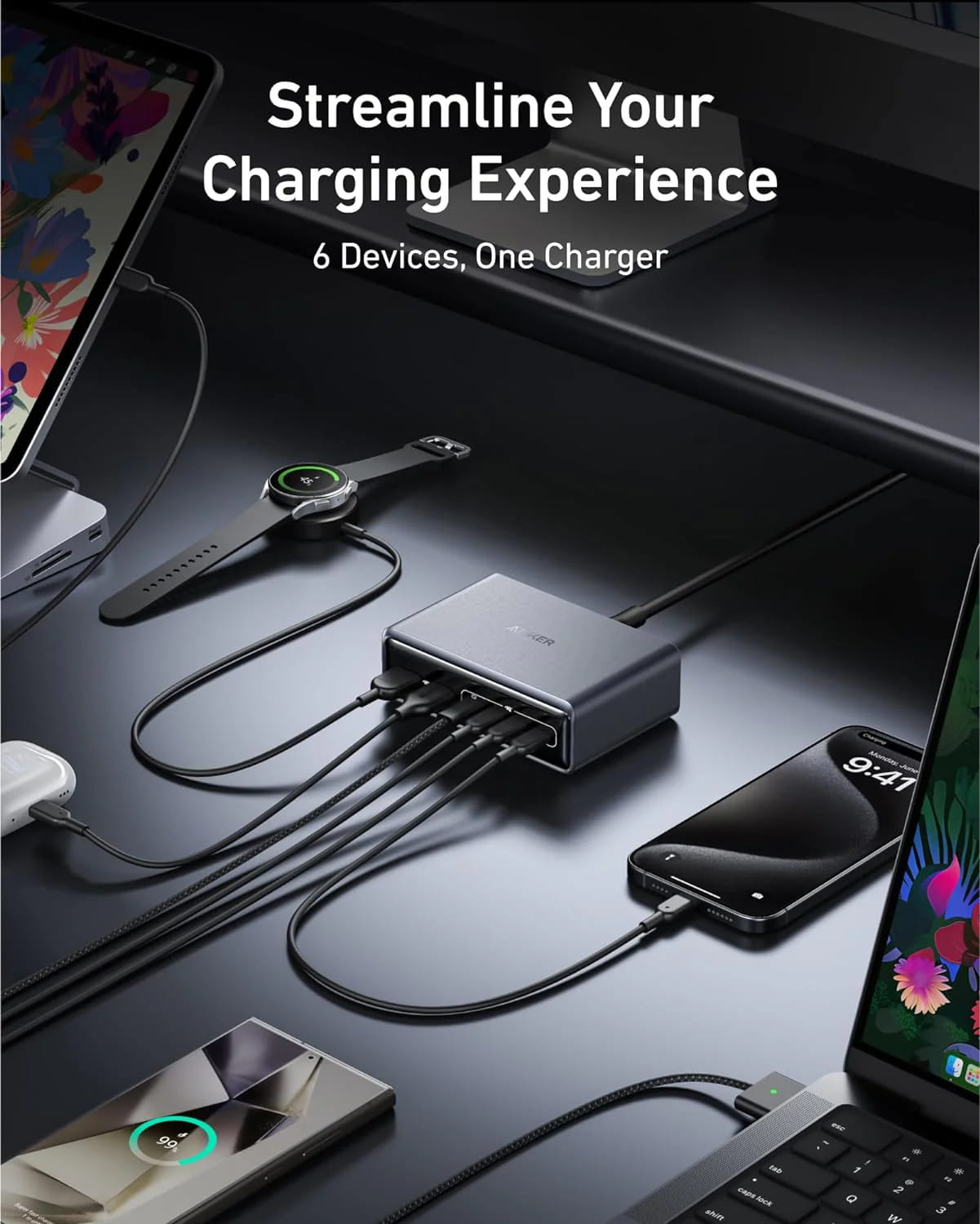 Anker Prime Charger 200W, 6 Ports, GaN -Silver