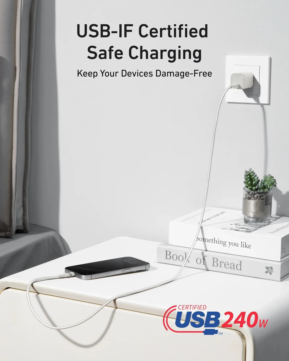 Anker USB-C to USB-C Cable 240W (Upcycled-Braided) (0.9m/3ft) -White