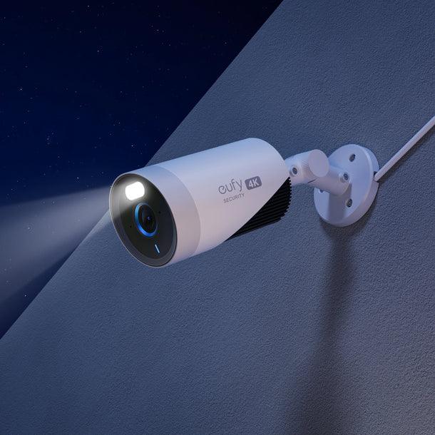 Eufy 4K security camera mounted on wall at night, Anker Kuwait