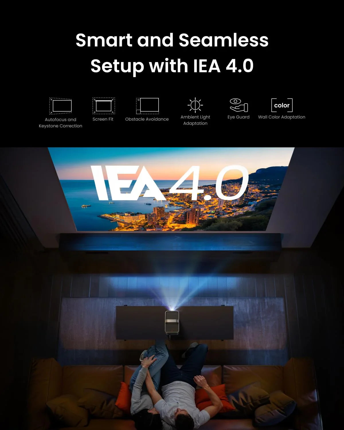 Smart projector with IEA 4.0 features for seamless home theater setup in Kuwait