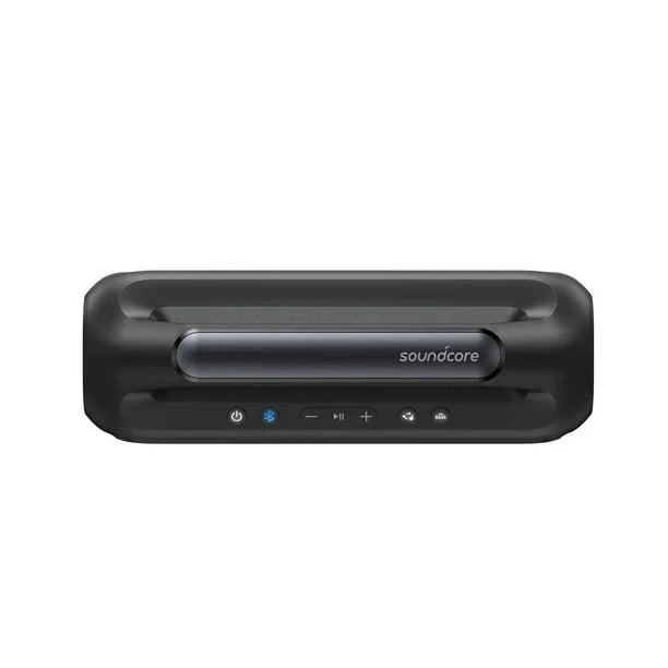 Black Soundcore portable speaker on a white background